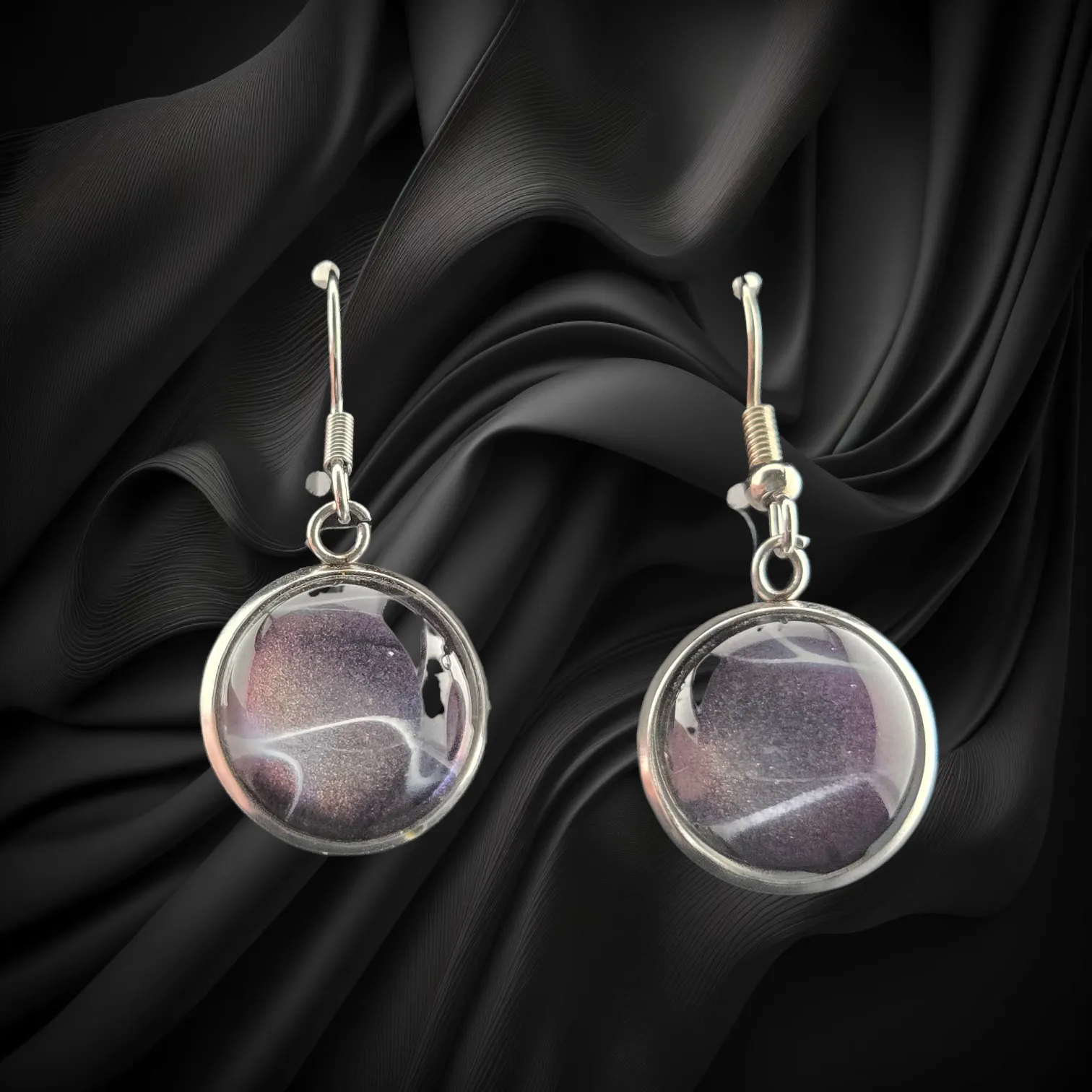 Smoky Violet Glass Hanging Earrings – 12mm