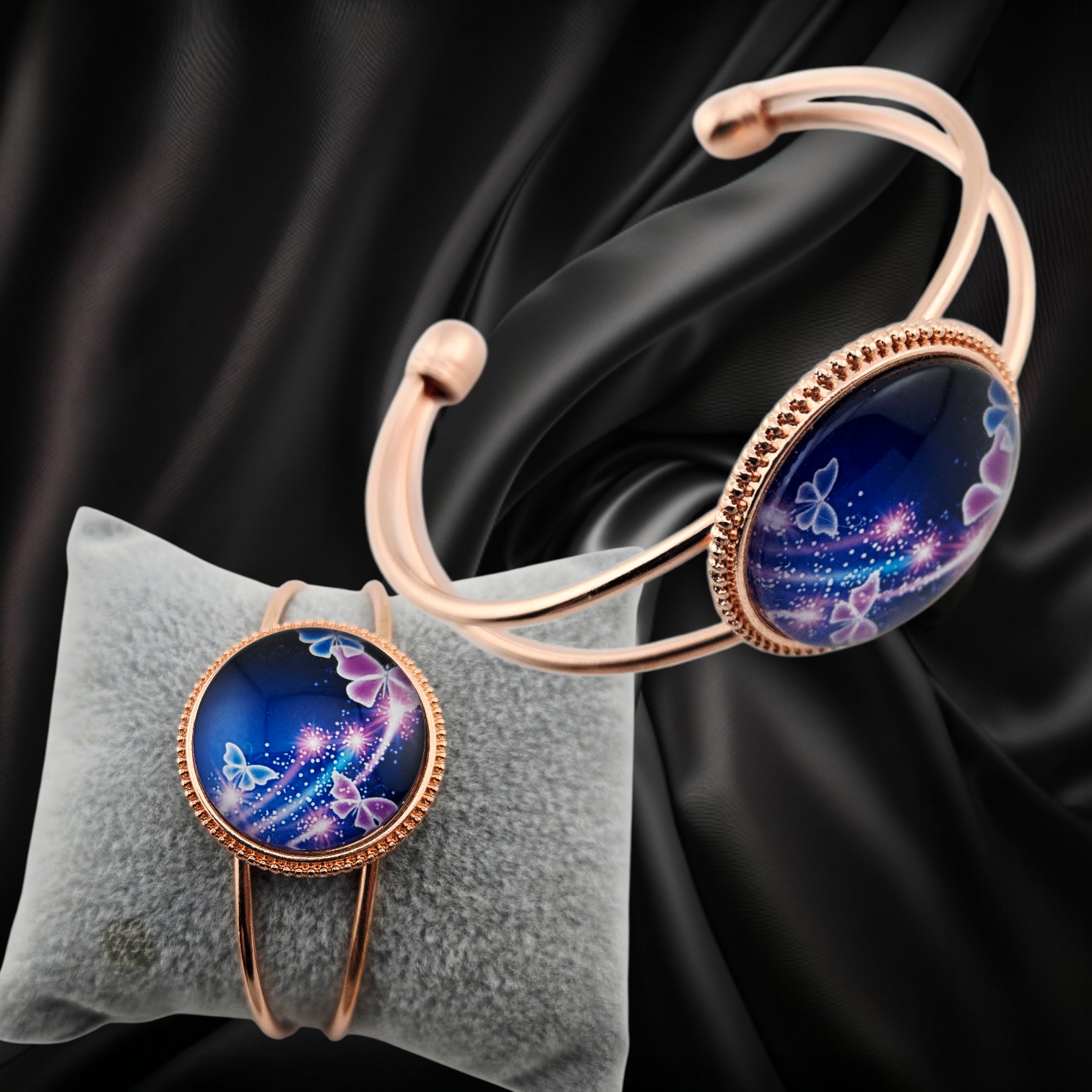 Coppery Cuff Blue Purple Butterflies - Handmade