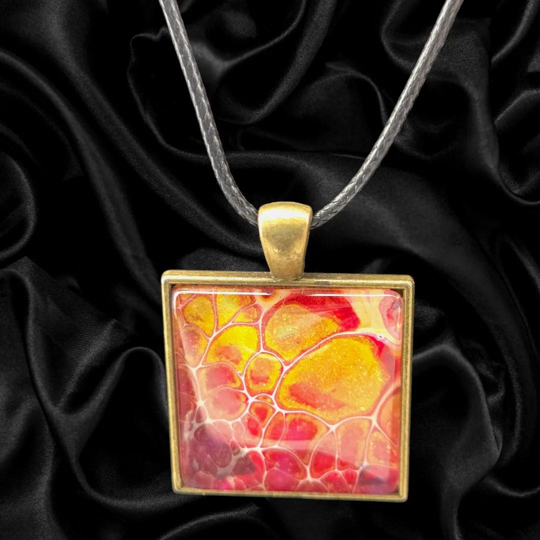 Solar Petal Square Necklace – Gold Toned