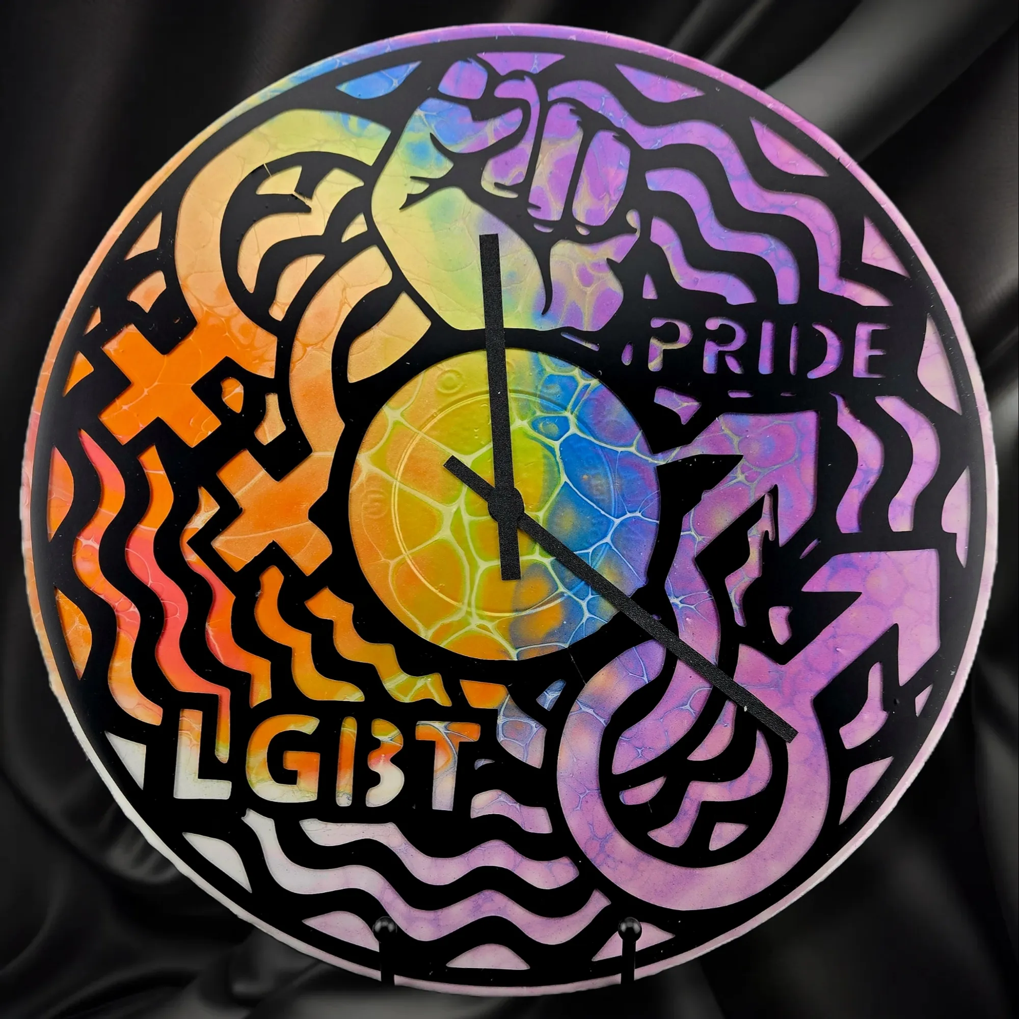Handpainted Vinyl Record Wall Clock – 12" –LGBTQ+ Pride