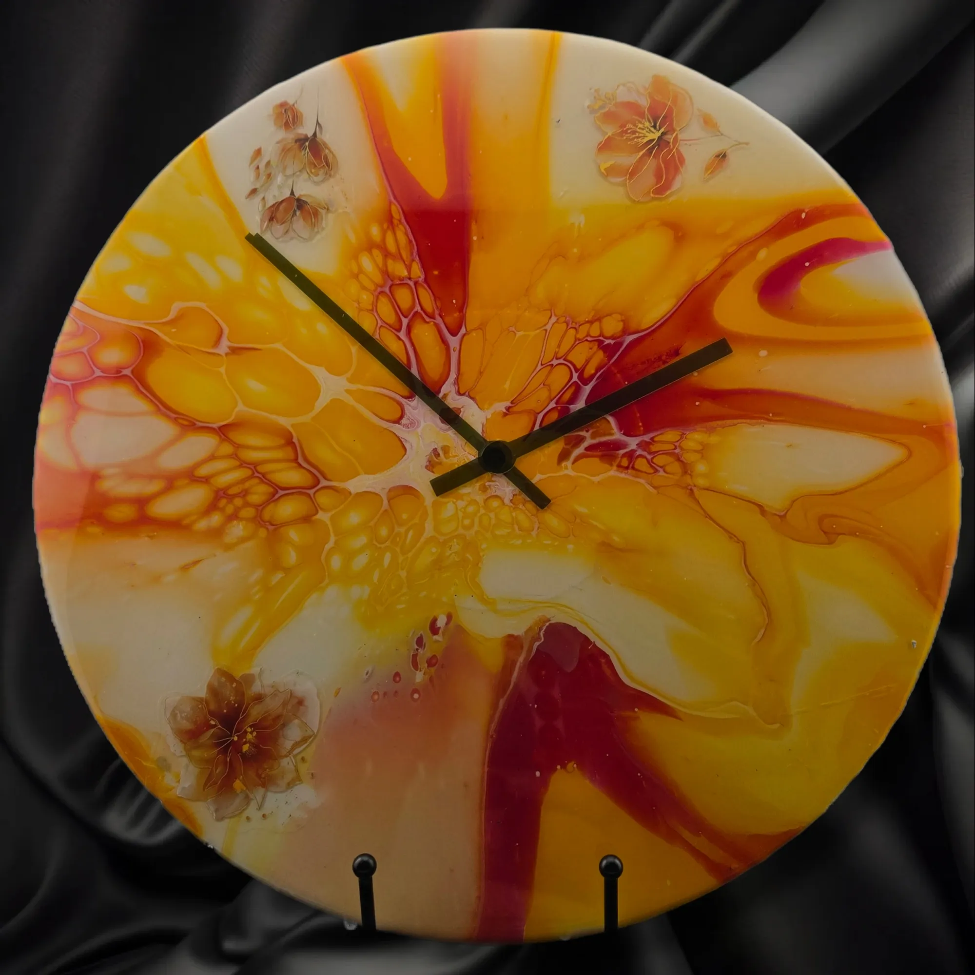 Handpainted Vinyl Record Wall Clock – 12" – Sunlit Garden
