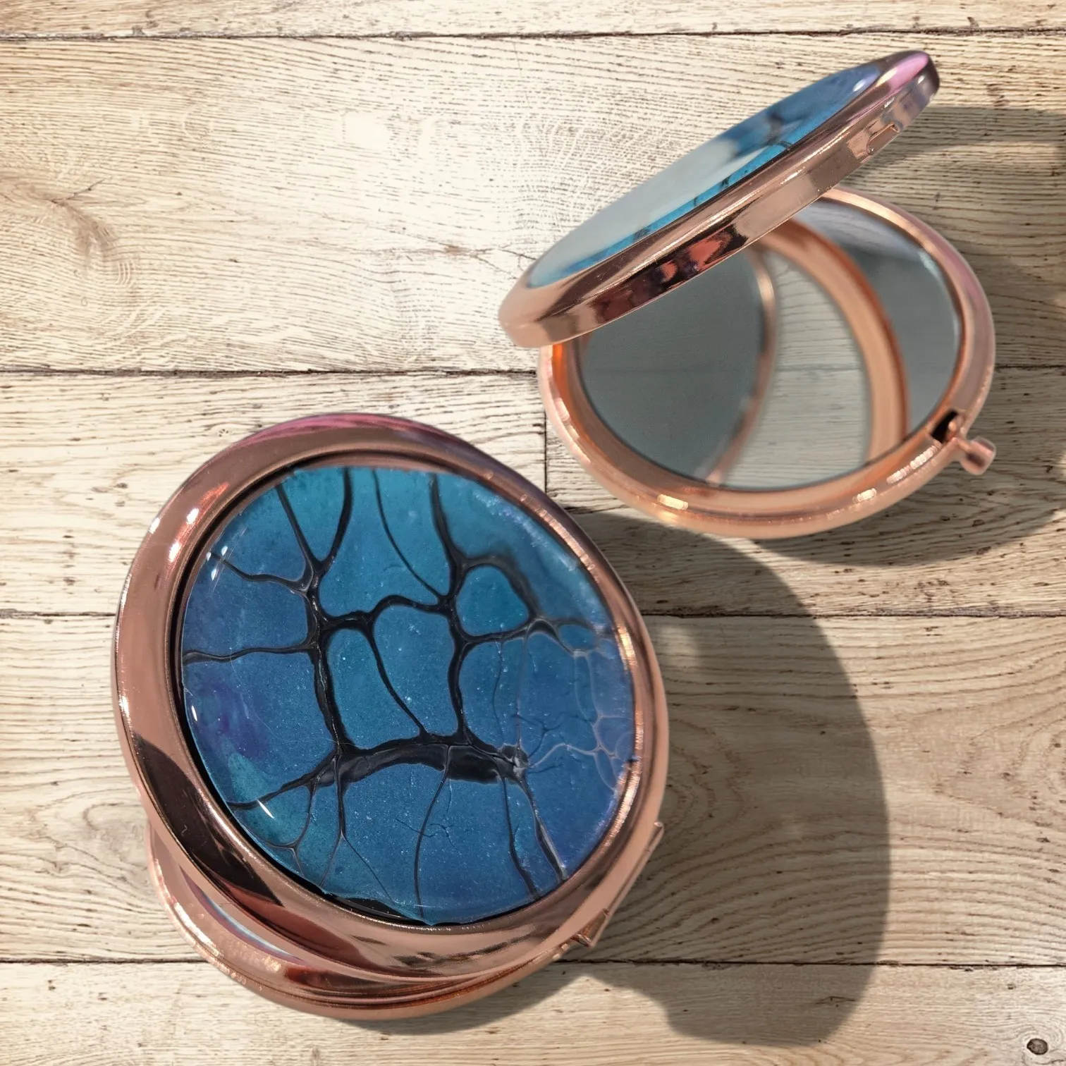 Copper Metal/Teal  Compact Mirror