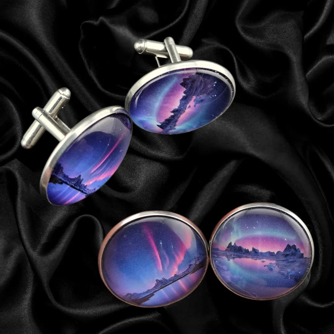 Aurora Borealis Cuff Links – Purple & Pink