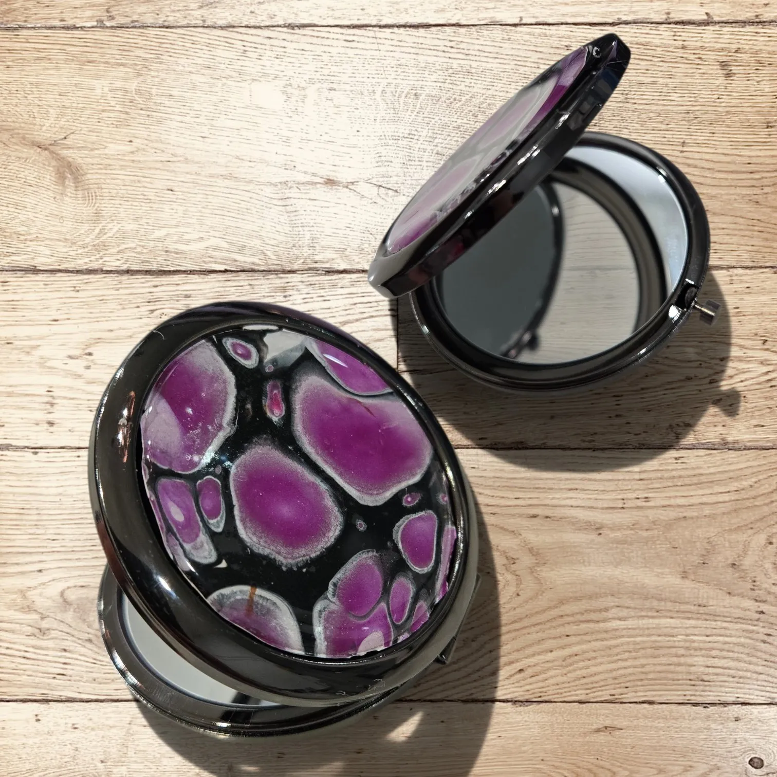 Black Metal/Purple and Black Compact Mirror