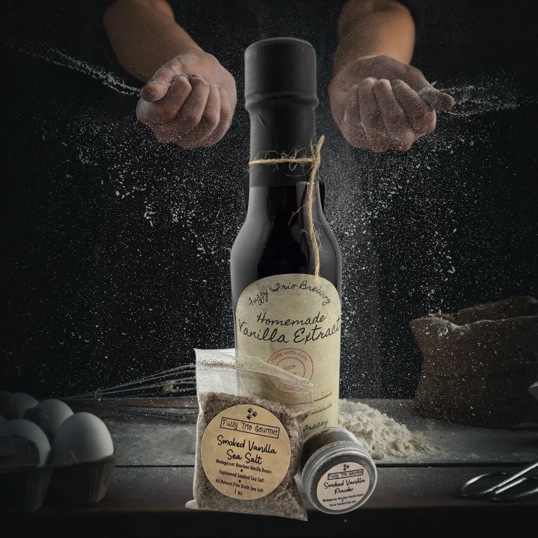 Vanilla Extract, Smoked Vanilla Powder, and Smoked Vanilla Sea Salt Gift Set