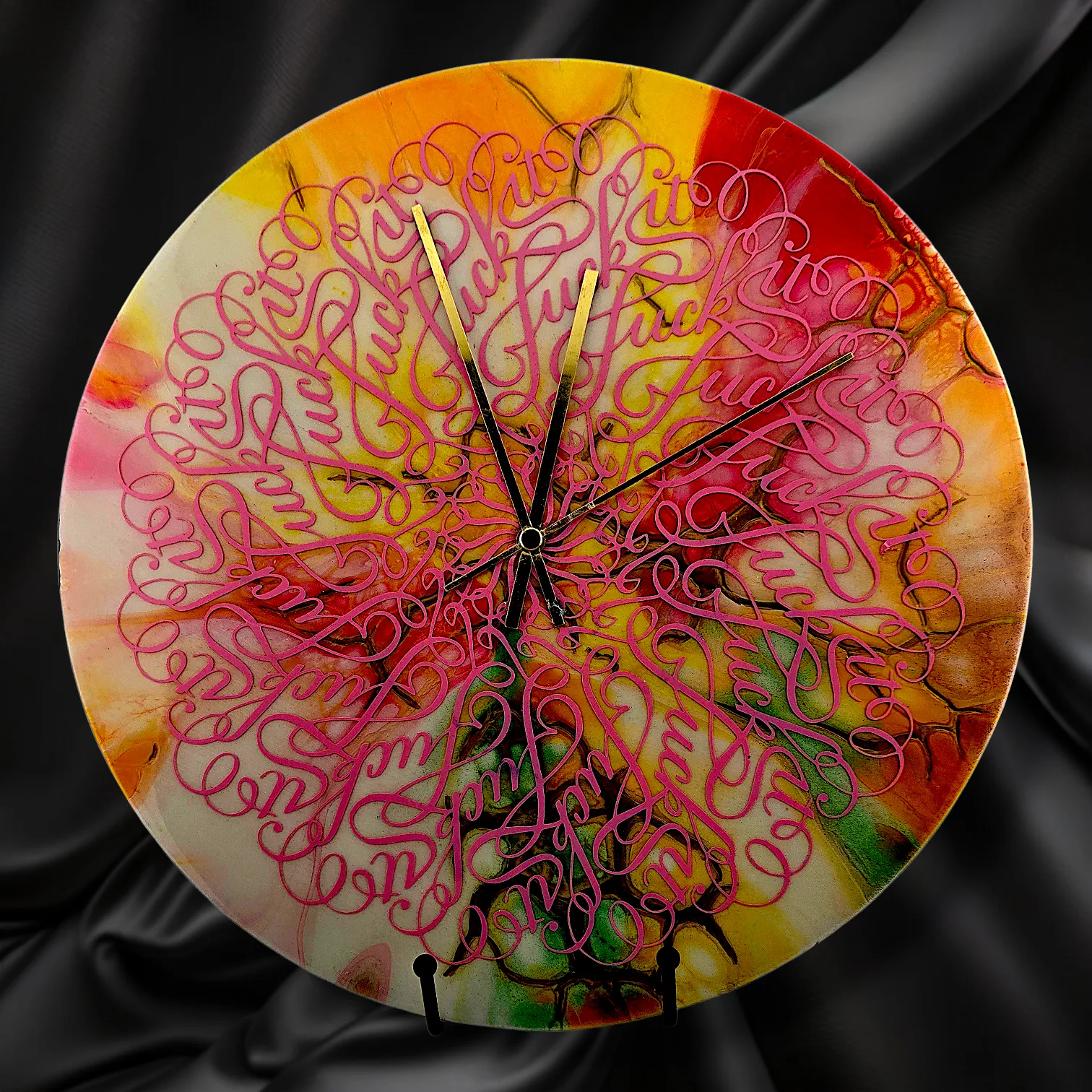 Handpainted Vinyl Record Wall Clock – 12" – Fuck It Mandala