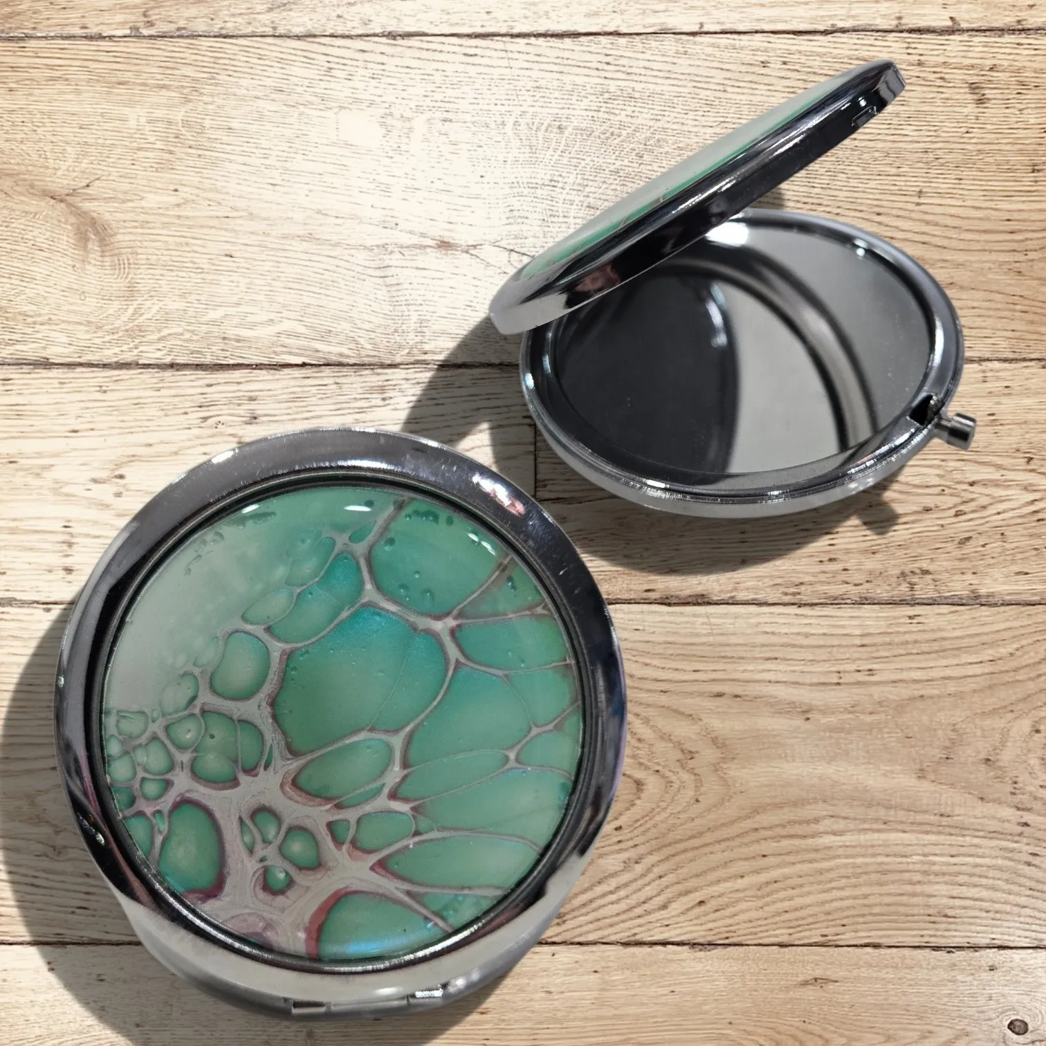 Silver Metal/Teal  Compact Mirror