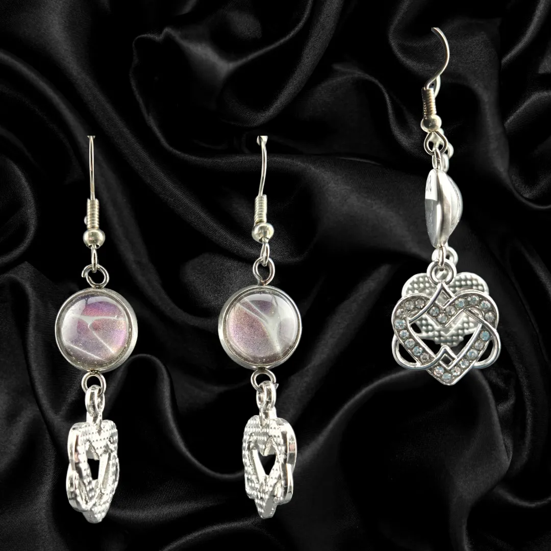 12mm Abstract Glass & Diamond Heart Dangle Earrings
