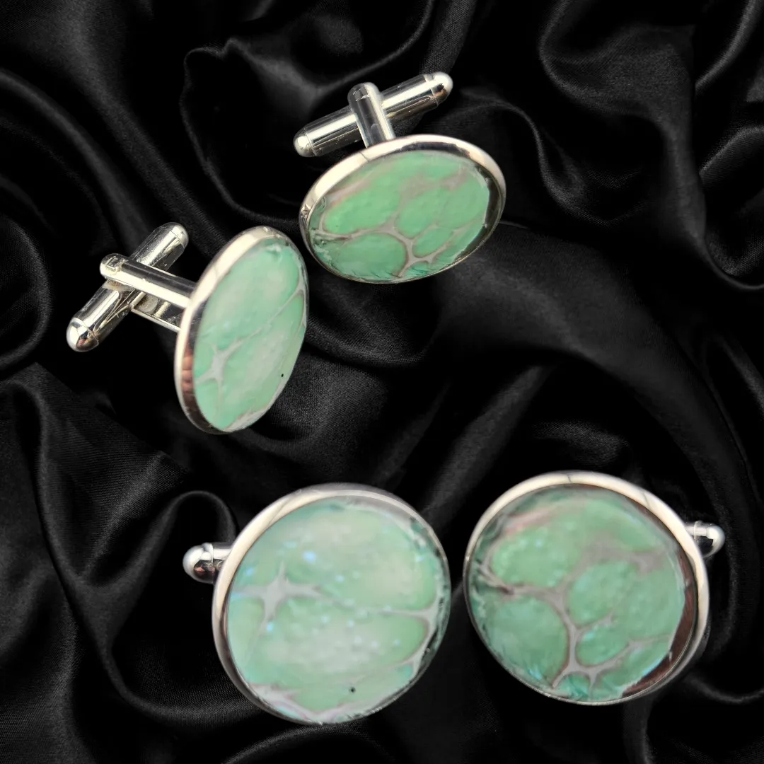 Mint Green Cell Pattern Cufflinks