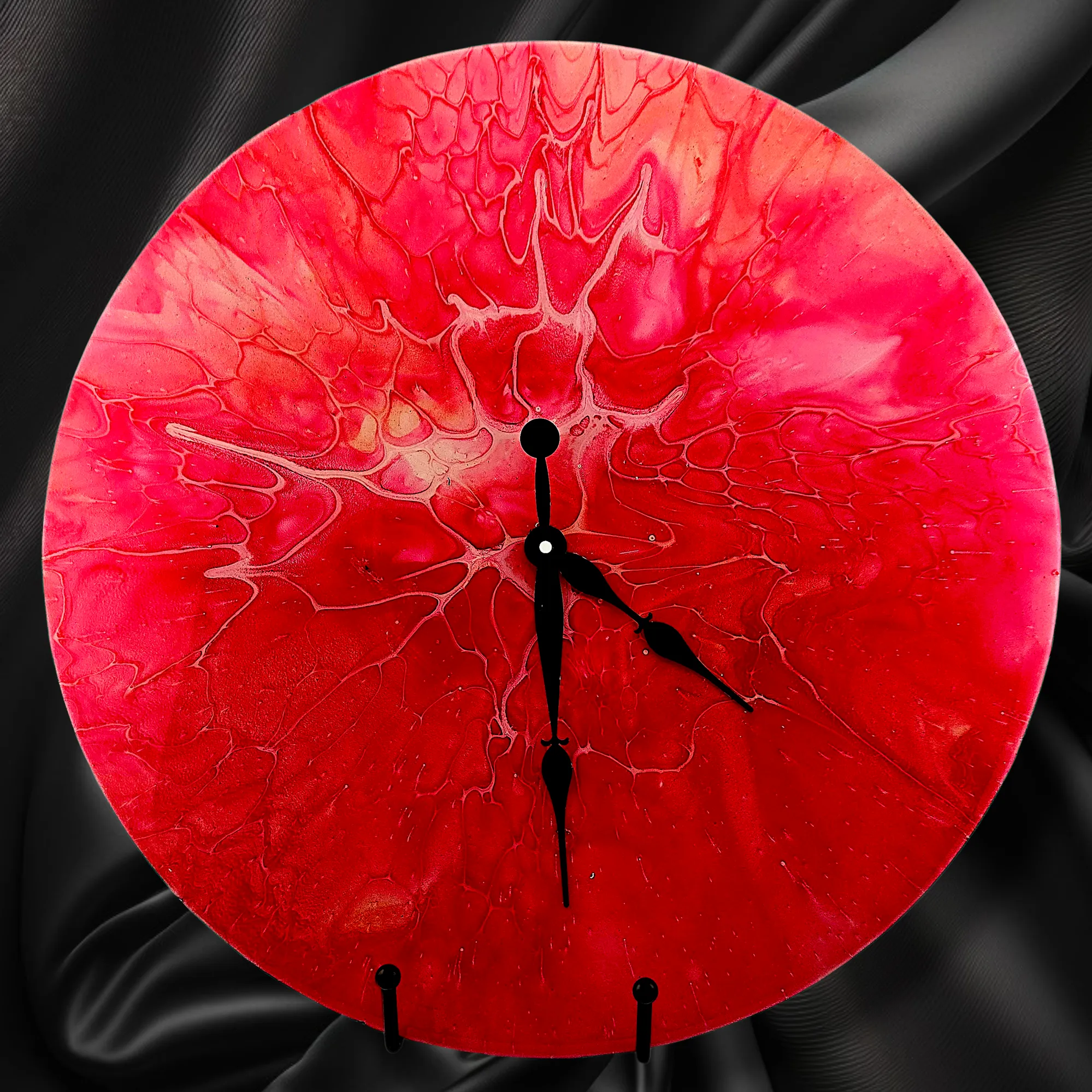 Handpainted Vinyl Record Wall Clock – 12" – Crimson Pulse
