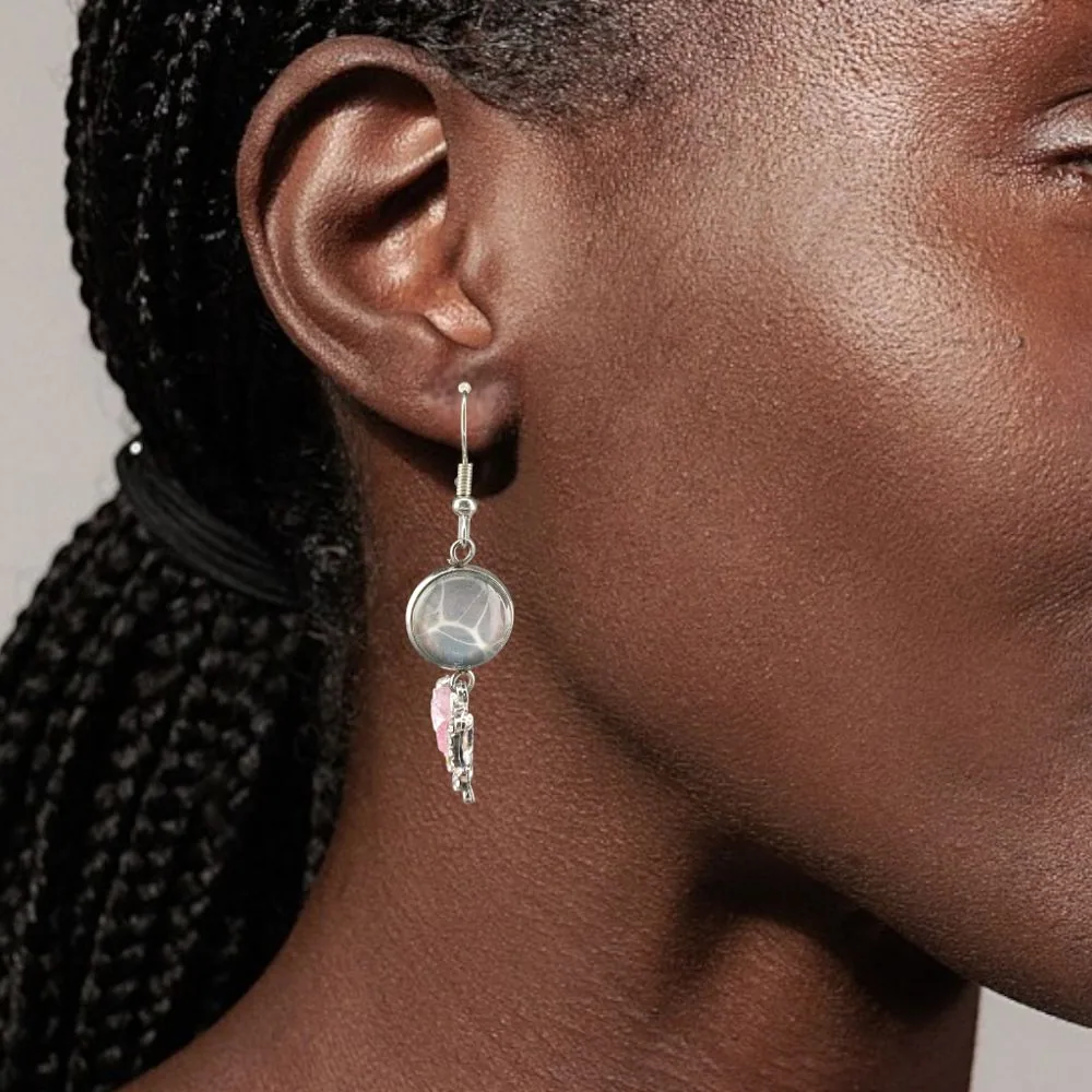 12mm Abstract Glass & Butterfly Charm Earrings-B detail view 1 by Fuzzy Trio Design in Phoenix, AZ