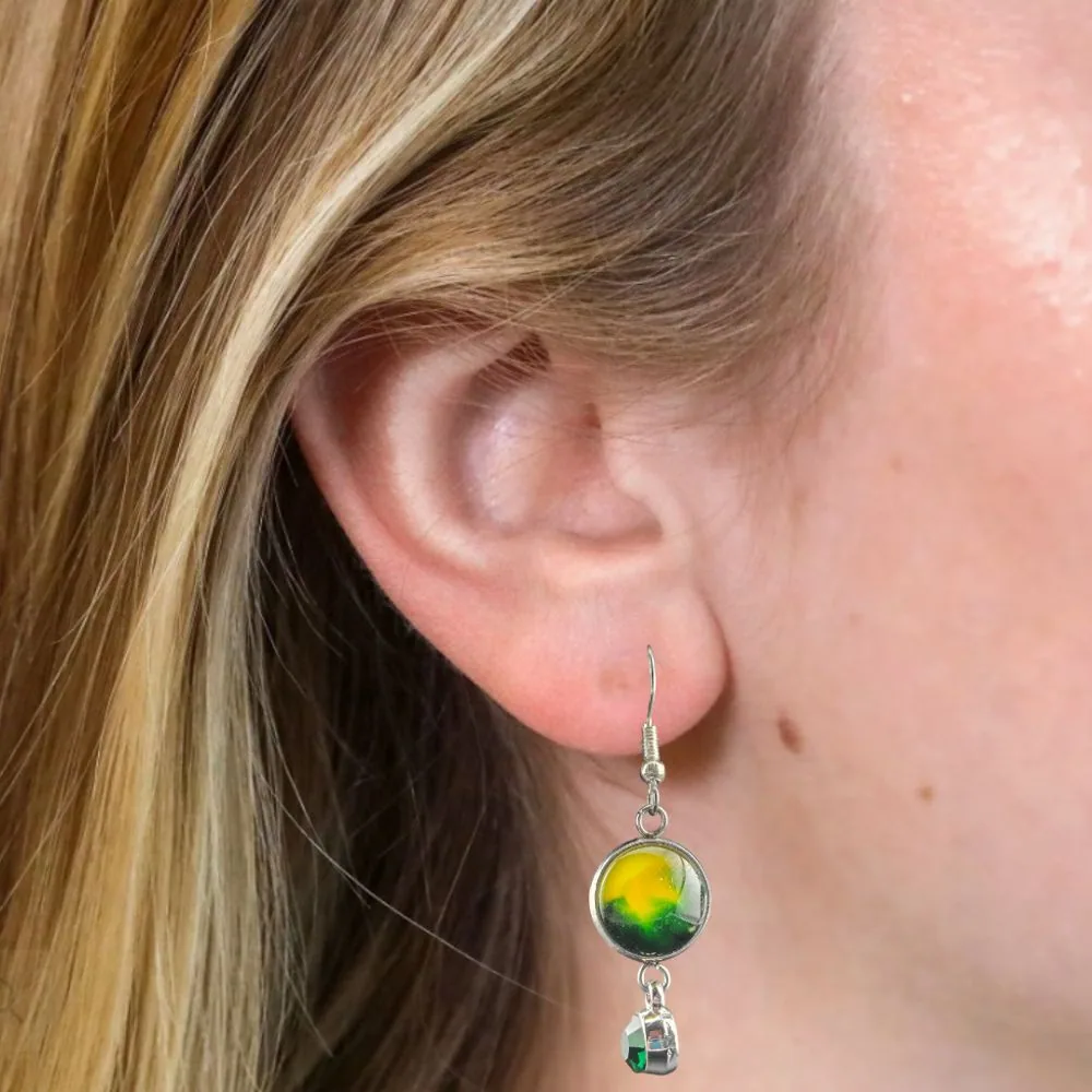 12mm Abstract Glass & Green Stone Dangle Earrings detail view 1 by Fuzzy Trio Design in Phoenix, AZ