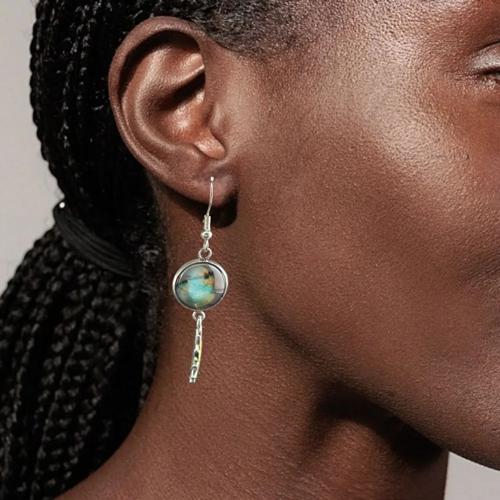 12mm Abstract Glass & Multicolor Wheel Charm Earrings detail view 1 by Fuzzy Trio Design in Phoenix, AZ