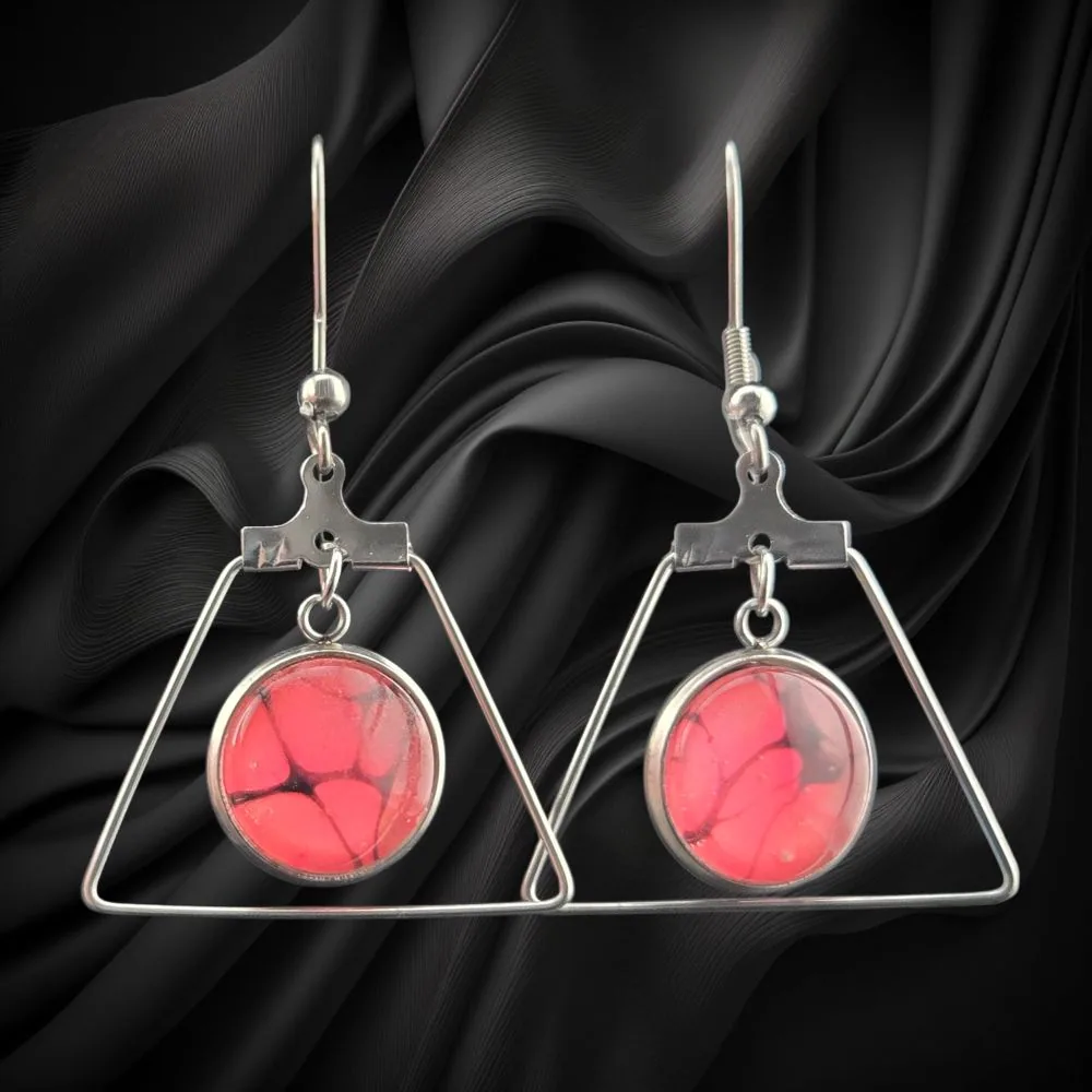 12mm Abstract Triangle Drop Earrings handmade fluid art by Fuzzy Trio Design in Phoenix, AZ