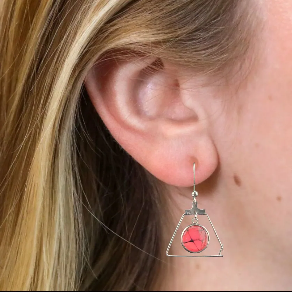 12mm Abstract Triangle Drop Earrings detail view 1 by Fuzzy Trio Design in Phoenix, AZ