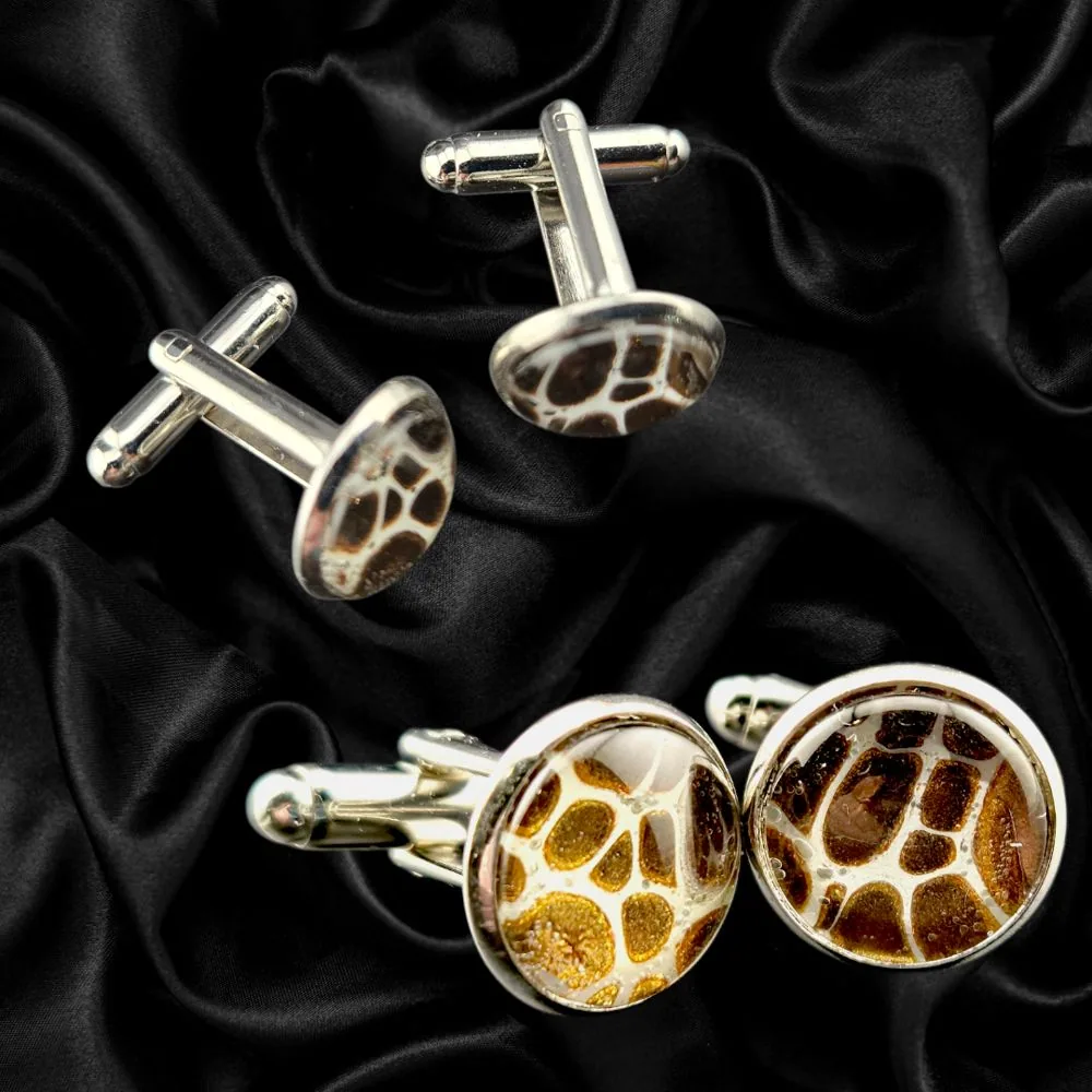 Amber Cellular Abstract Cuff Links handmade fluid art by Fuzzy Trio Design in Phoenix, AZ