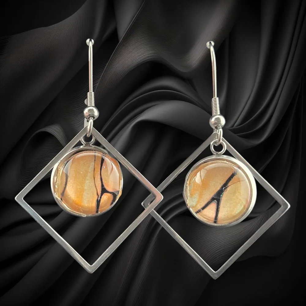 Amber Vein Abstract Geometric Dangle Earrings handmade fluid art by Fuzzy Trio Design in Phoenix, AZ