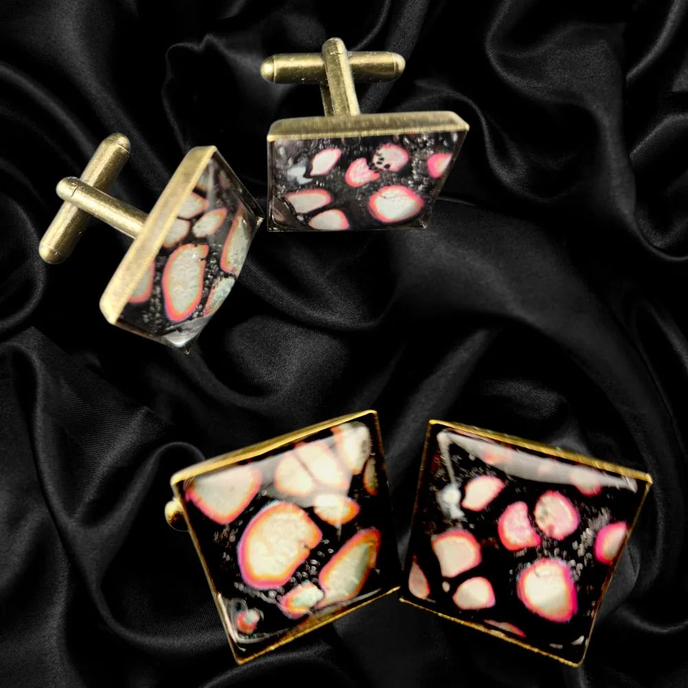 Antique Bronze Ember Square Cufflinks handmade fluid art by Fuzzy Trio Design in Phoenix, AZ