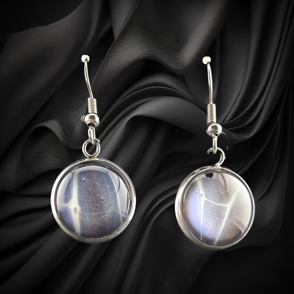Aqua Crackle Glass Hanging Earrings – 15mm handmade fluid art by Fuzzy Trio Design in Phoenix, AZ