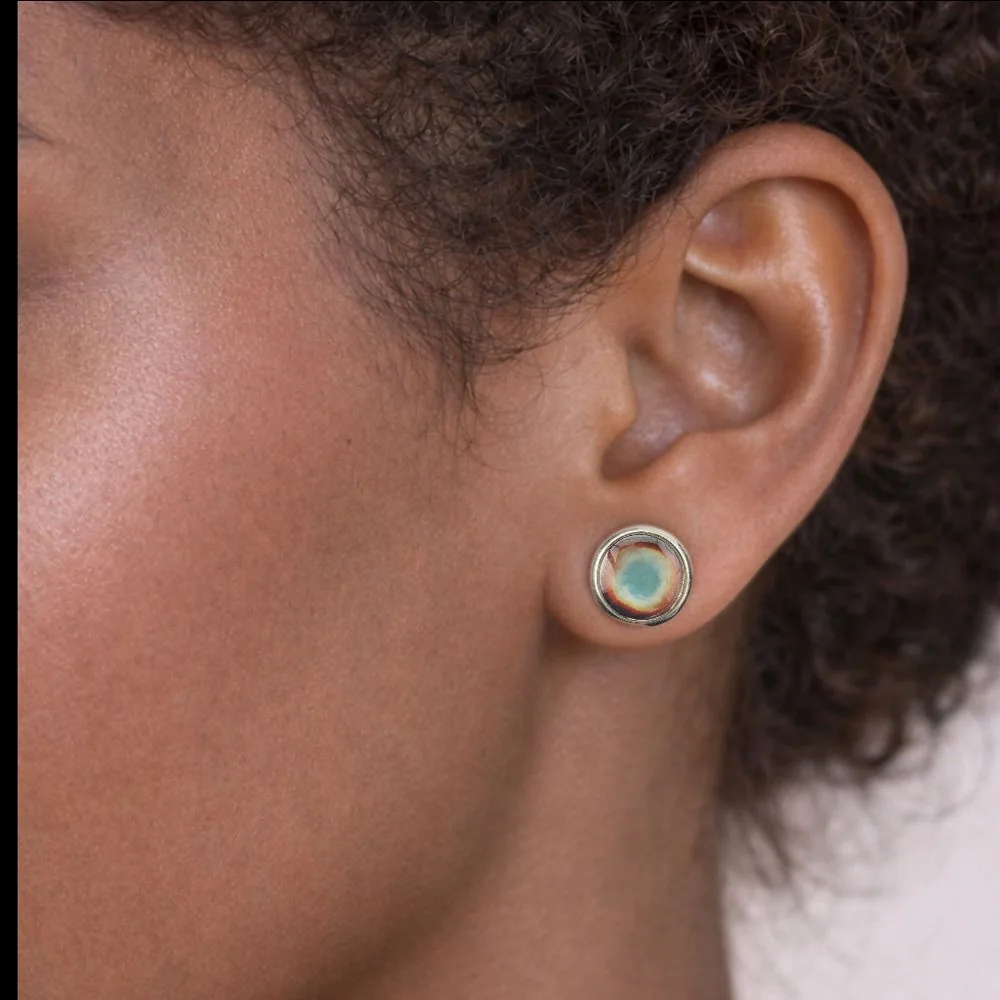 Aqua Eclipse Stud Earrings detail view 1 by Fuzzy Trio Design in Phoenix, AZ