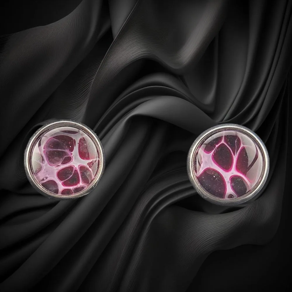 Berry Cell Pattern Stud Earrings handmade fluid art by Fuzzy Trio Design in Phoenix, AZ