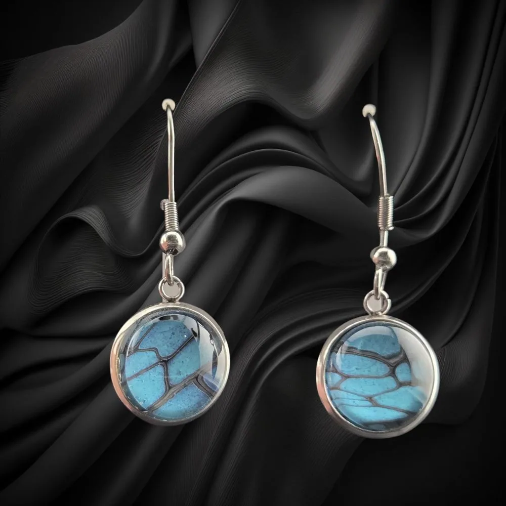 Blue Crackle Glass Hanging Earrings – 12mm handmade fluid art by Fuzzy Trio Design in Phoenix, AZ