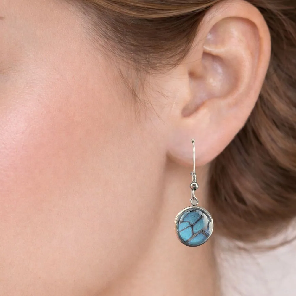 Blue Crackle Glass Hanging Earrings – 12mm detail view 1 by Fuzzy Trio Design in Phoenix, AZ