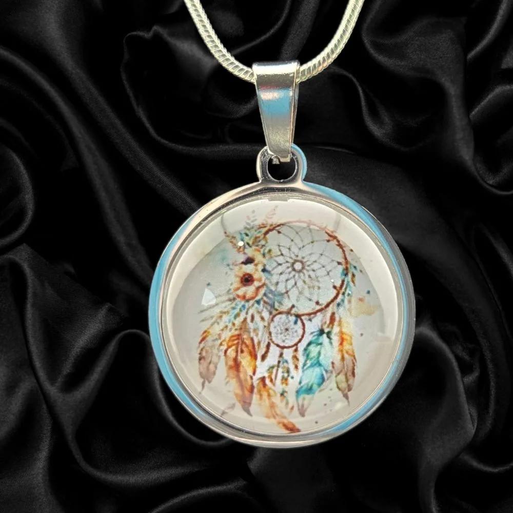 Blue Current Marble Necklace handmade fluid art by Fuzzy Trio Design in Phoenix, AZ