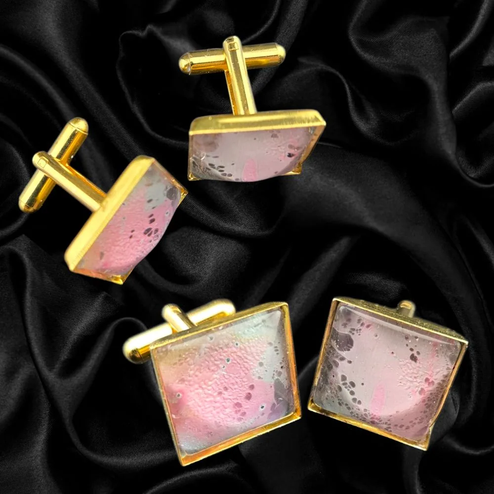 Blush Frost Square Cufflinks handmade fluid art by Fuzzy Trio Design in Phoenix, AZ