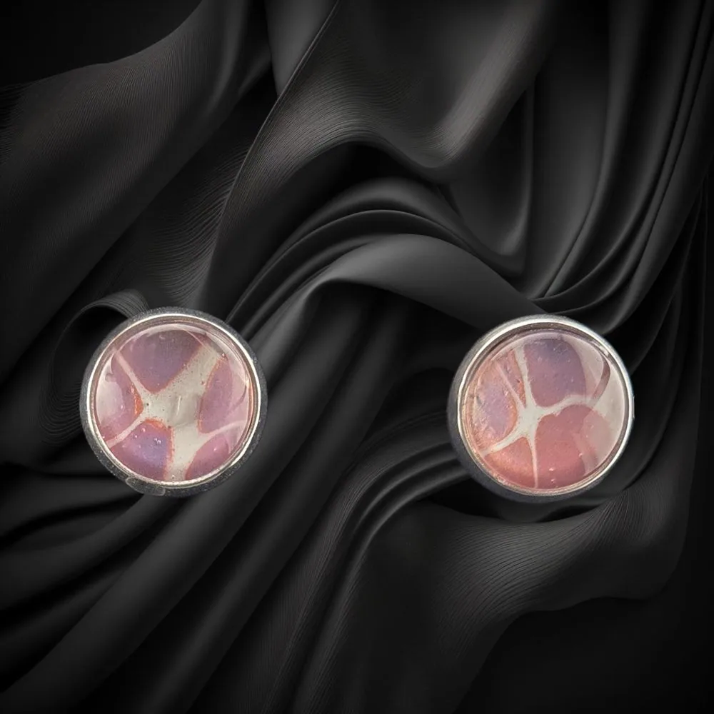 Blush Network Stud Earrings handmade fluid art by Fuzzy Trio Design in Phoenix, AZ