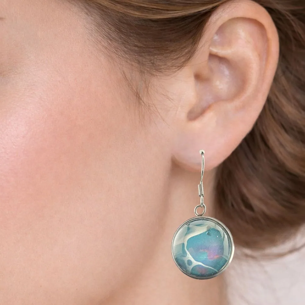 Charcoal Shimmer Glass Hanging Earrings – 15mm detail view 1 by Fuzzy Trio Design in Phoenix, AZ