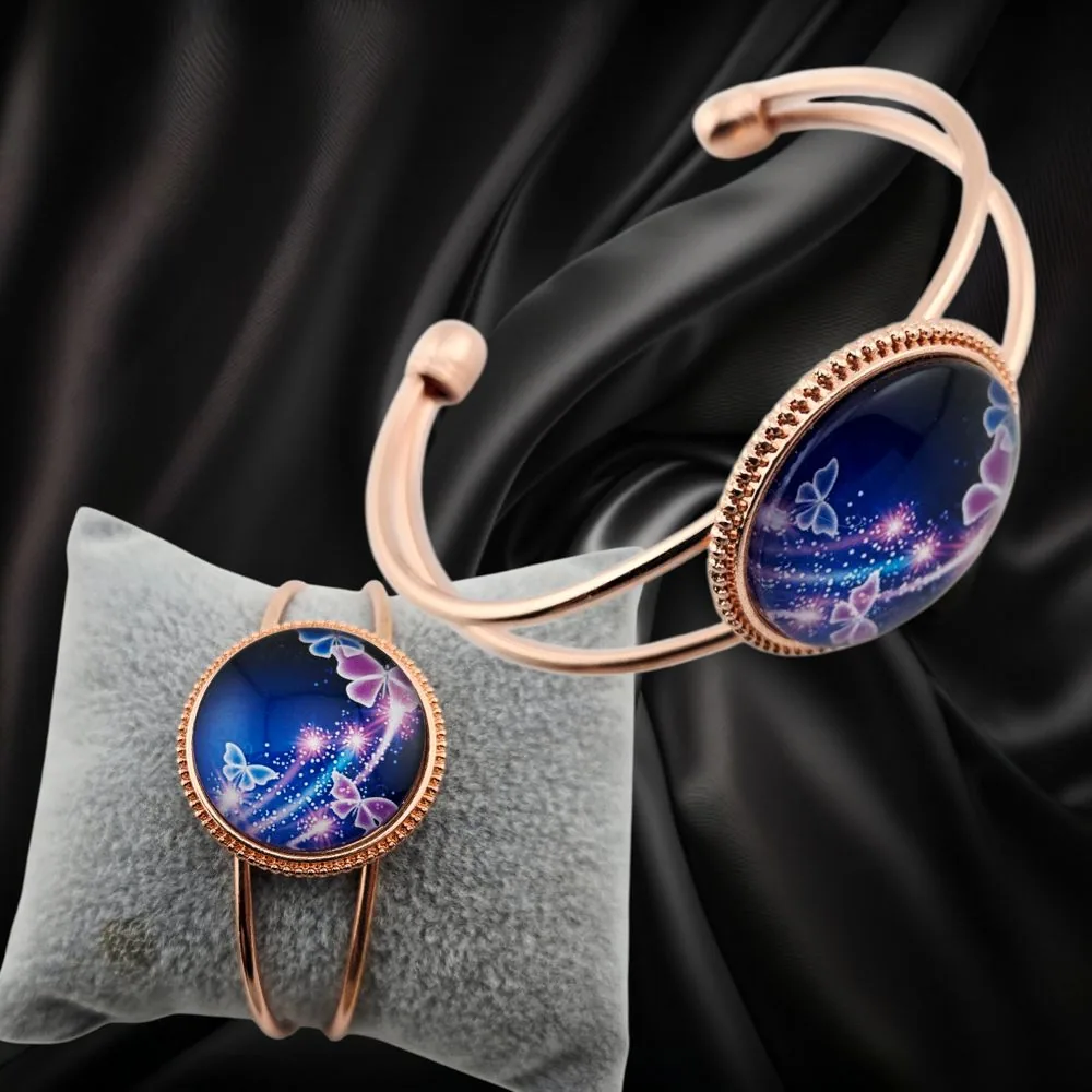 Coppery Cuff Blue Purple Butterflies – Handmade handmade fluid art by Fuzzy Trio Design in Phoenix, AZ