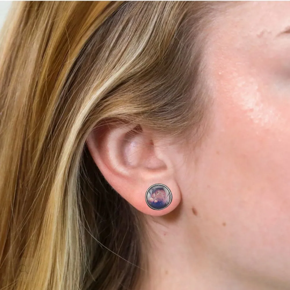 Cosmic Dusk Galaxy Stud Earrings detail view 1 by Fuzzy Trio Design in Phoenix, AZ