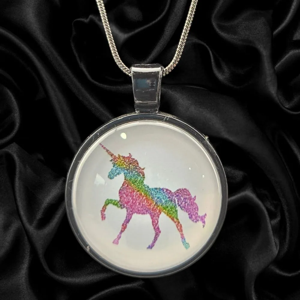 Enchanted Castle Unicorn Necklace handmade fluid art by Fuzzy Trio Design in Phoenix, AZ