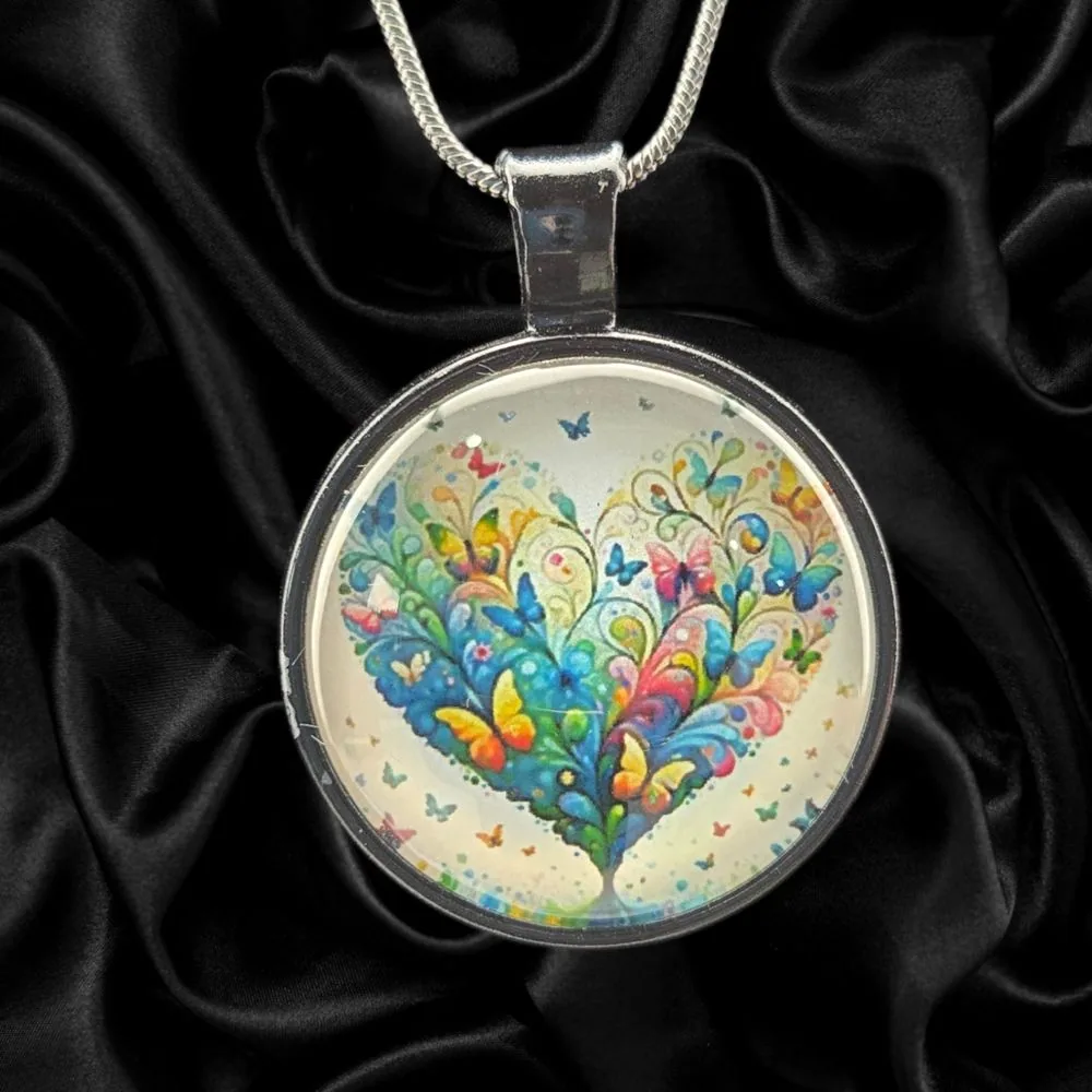 Golden Hearts Garden Necklace handmade fluid art by Fuzzy Trio Design in Phoenix, AZ