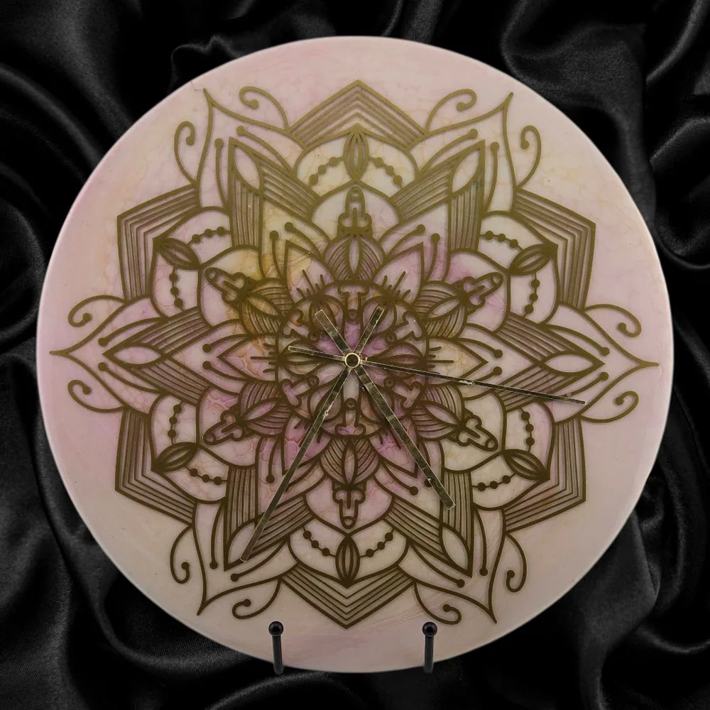 Handpainted Vinyl Record Wall Clock – 12″ – Penis Vagina Mandala handmade fluid art by Fuzzy Trio Design in Phoenix, AZ