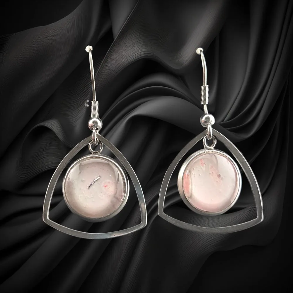 Hanging Earrings – Blush Diamond Frame (12mm) handmade fluid art by Fuzzy Trio Design in Phoenix, AZ