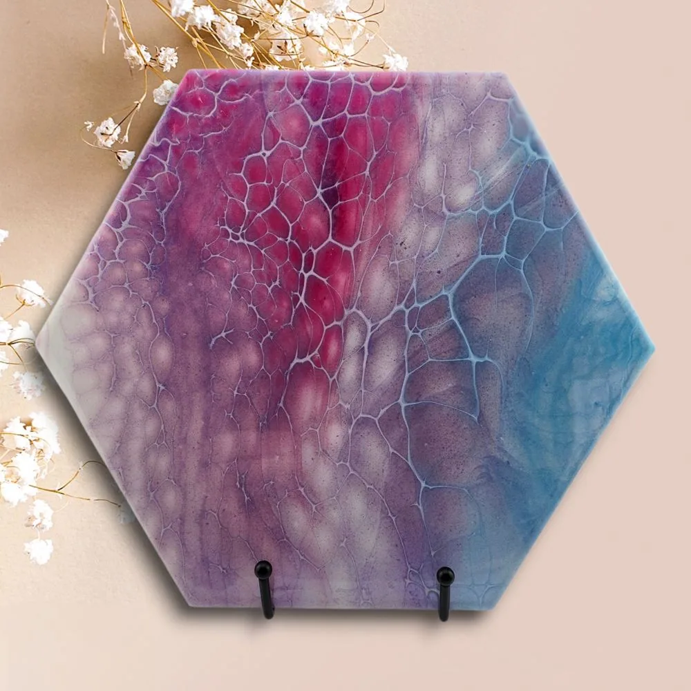 Hexagonal Dazzling Pink, Blue, and Purple Trivet – 2 – Handmade handmade fluid art by Fuzzy Trio Design in Phoenix, AZ