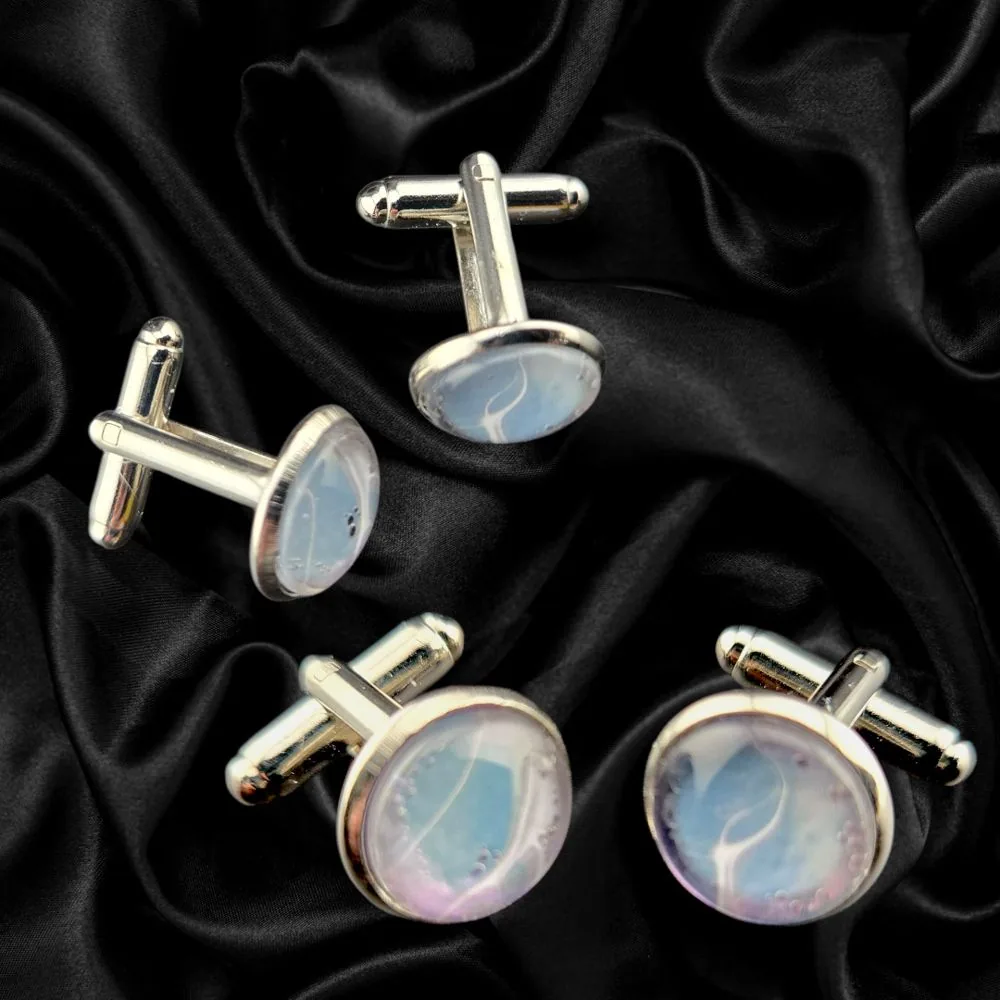Icy Pastel Abstract Cuff Links handmade fluid art by Fuzzy Trio Design in Phoenix, AZ