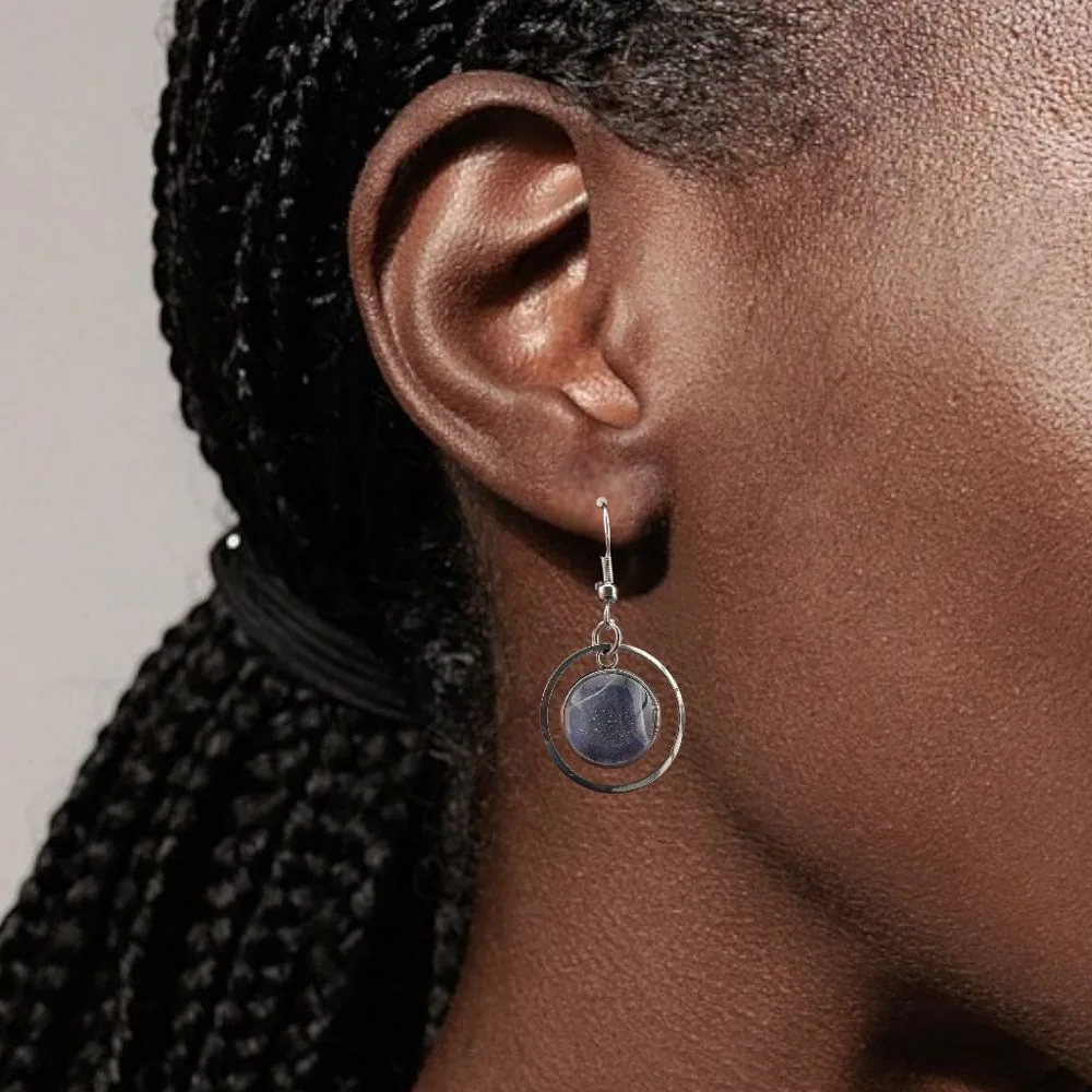 Indigo Flow Circle Drop Earrings detail view 1 by Fuzzy Trio Design in Phoenix, AZ