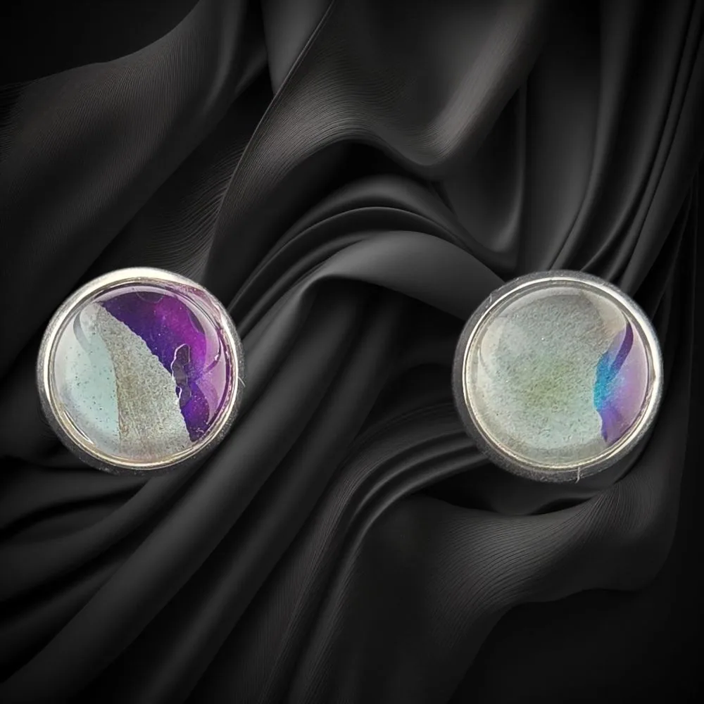 Iris Veil Abstract Stud Earrings handmade fluid art by Fuzzy Trio Design in Phoenix, AZ