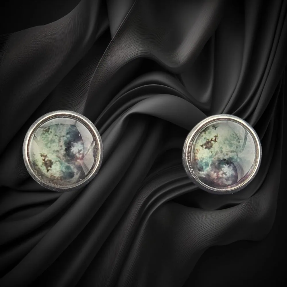 Nebula Moss Stud Earrings handmade fluid art by Fuzzy Trio Design in Phoenix, AZ