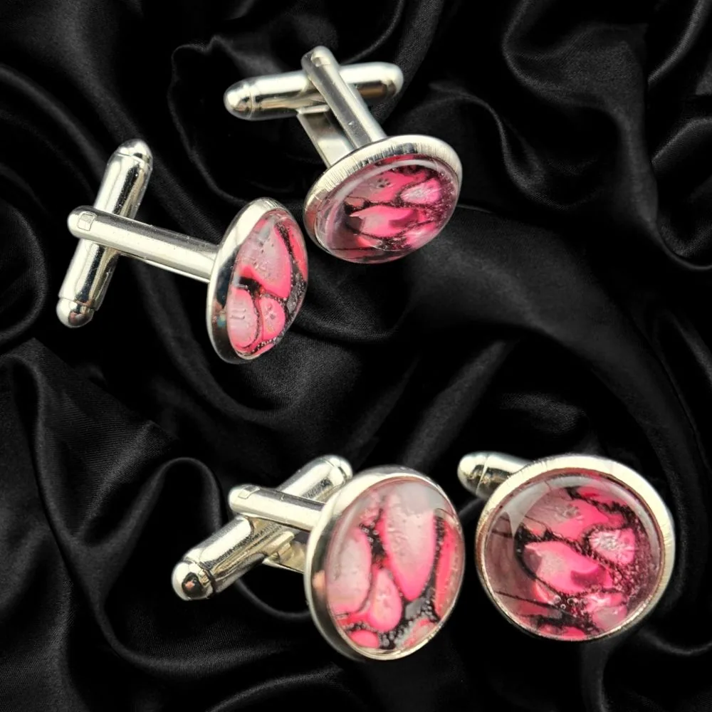 Pink Abstract Cuff Links handmade fluid art by Fuzzy Trio Design in Phoenix, AZ