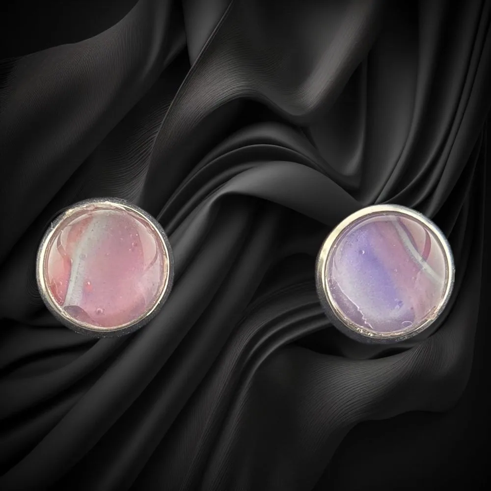 Rose Mist Abstract Stud Earrings handmade fluid art by Fuzzy Trio Design in Phoenix, AZ