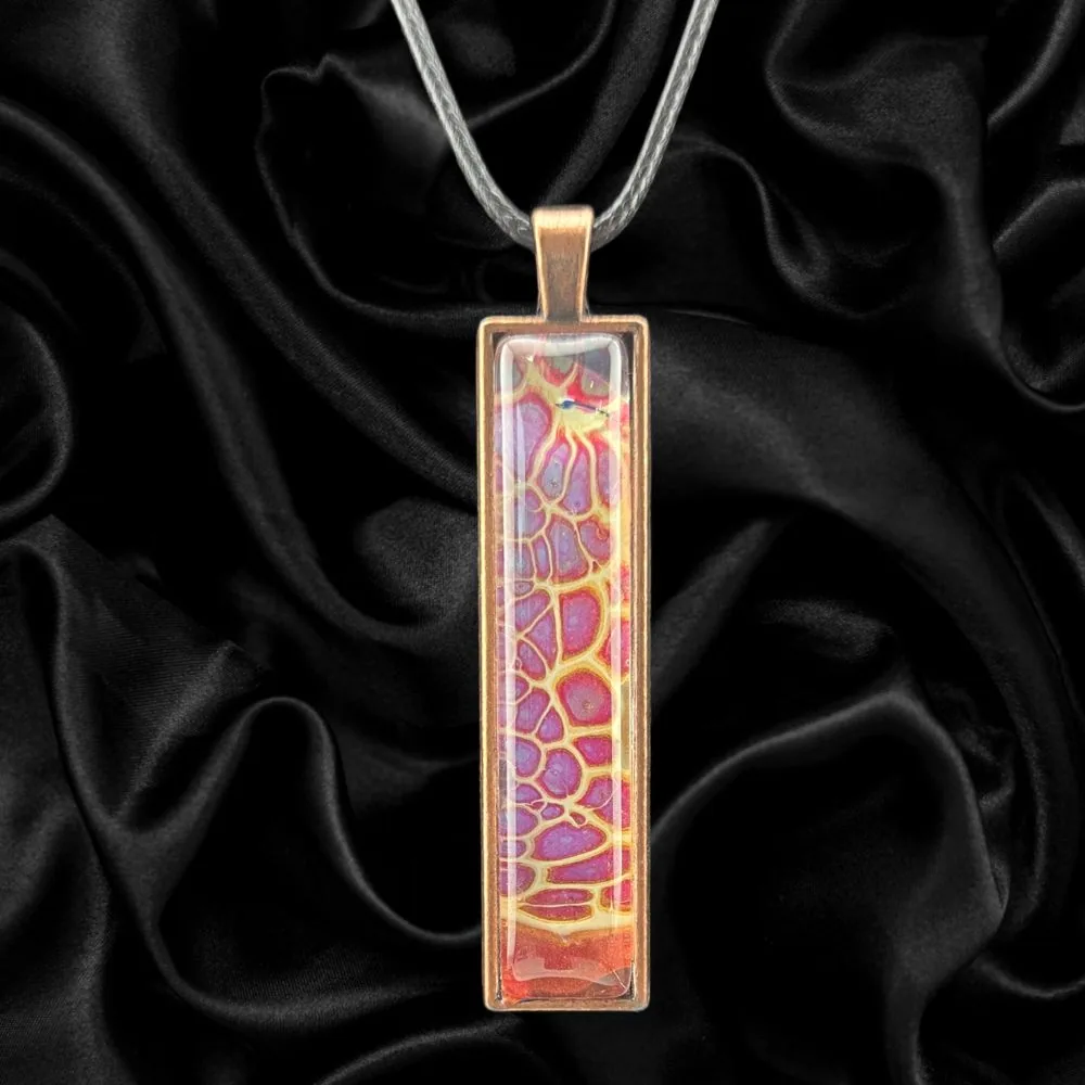 Savanna Sunset Bar Necklace handmade fluid art by Fuzzy Trio Design in Phoenix, AZ