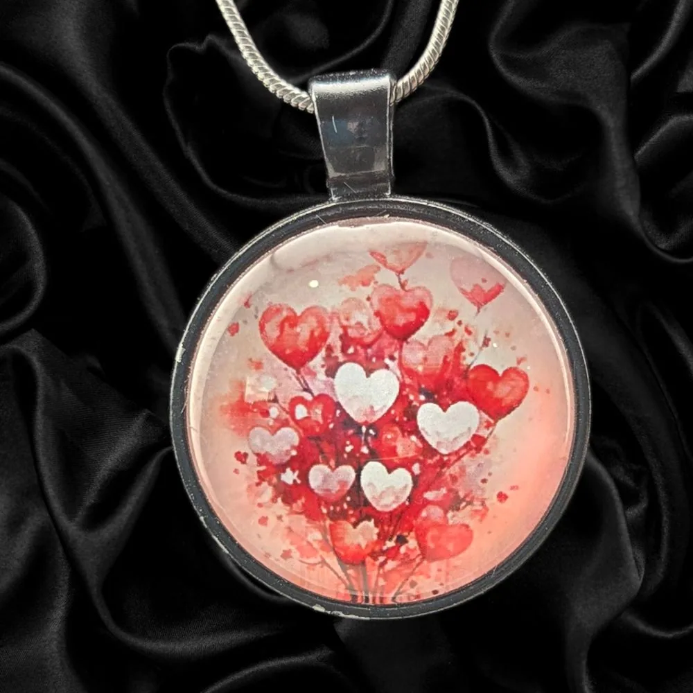 Scarlet Heart Garden Necklace handmade fluid art by Fuzzy Trio Design in Phoenix, AZ