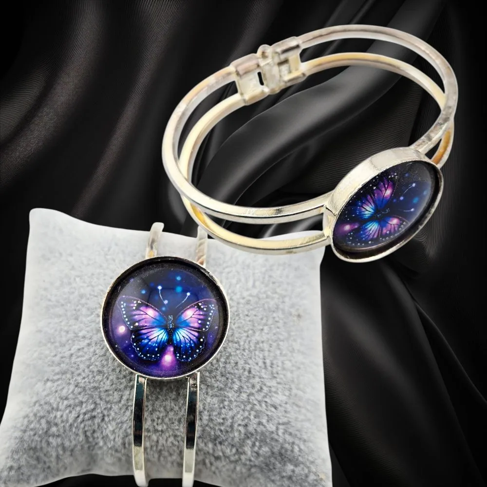 Silvery Bangle Blue Butterfly – Handmade handmade fluid art by Fuzzy Trio Design in Phoenix, AZ