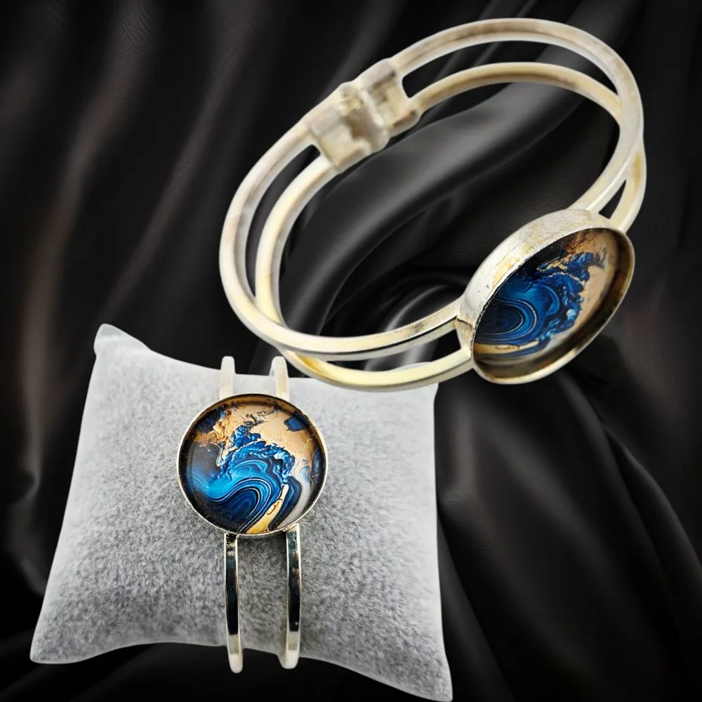 Silvery Bangle Blue Copper – Handmade handmade fluid art by Fuzzy Trio Design in Phoenix, AZ