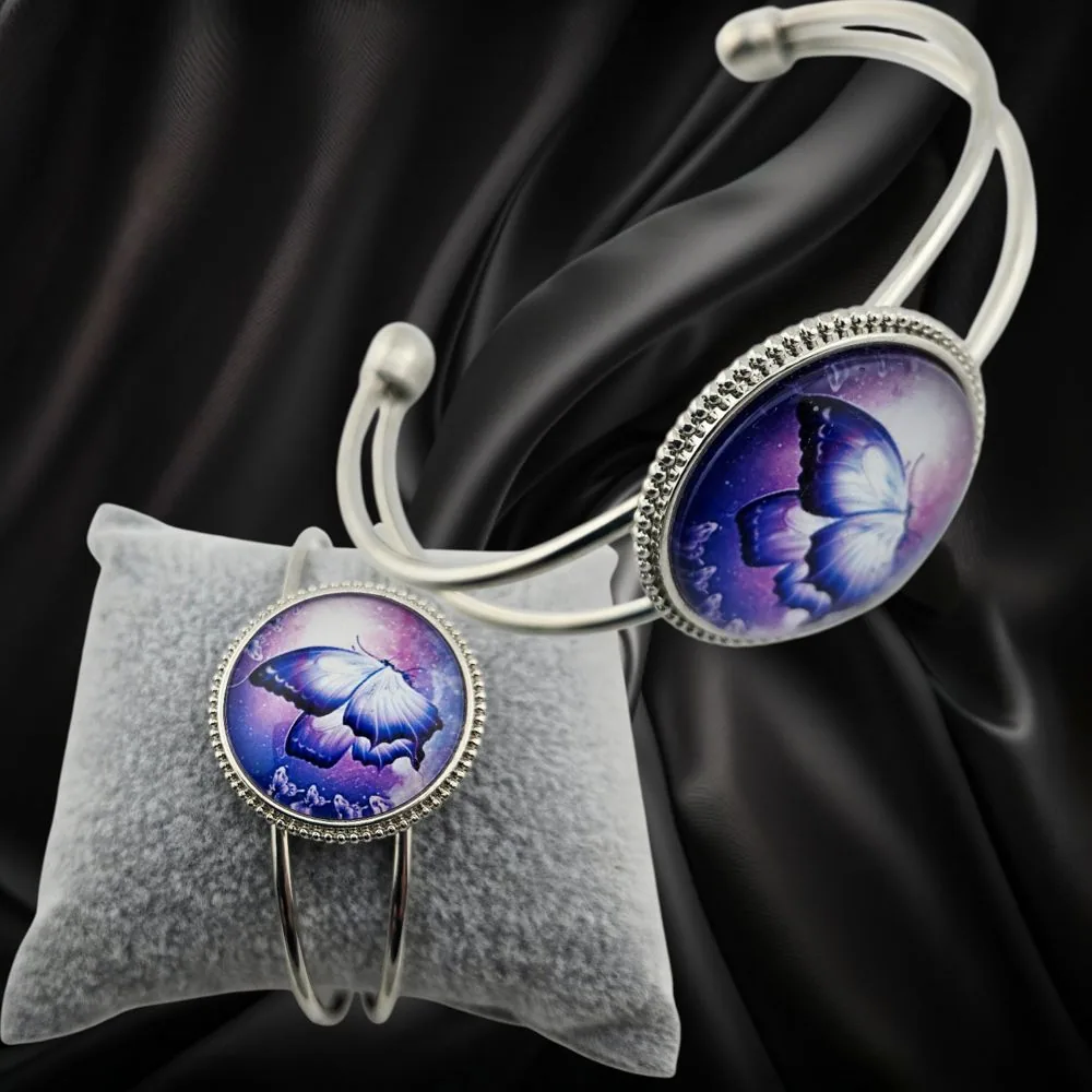 Silvery Cuff Purple Butterfly – Handmade handmade fluid art by Fuzzy Trio Design in Phoenix, AZ