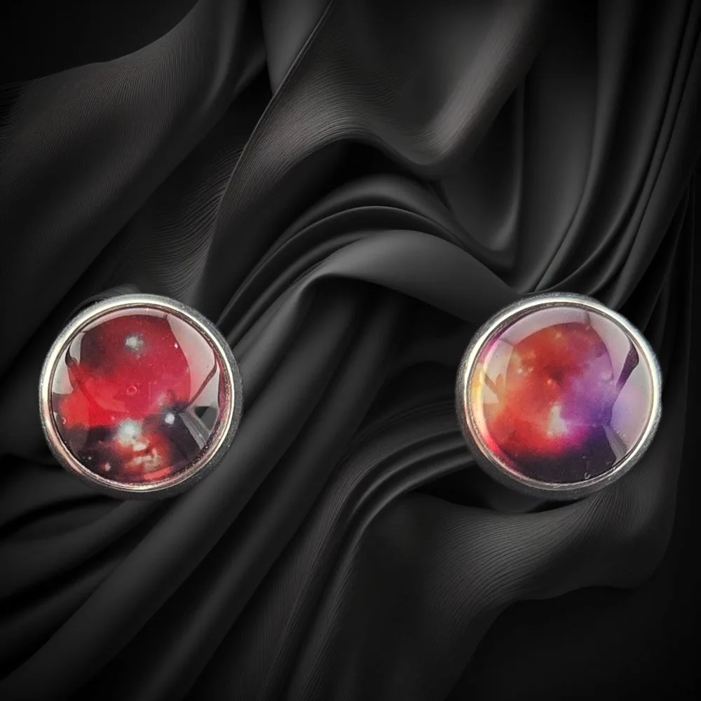 Solar Flare Stud Earrings handmade fluid art by Fuzzy Trio Design in Phoenix, AZ